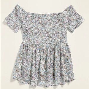 Floral-Print Smocked Off-the-Shoulder Top